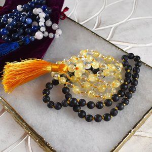 Citrine, Clear Quartz & Lava Stone Mala